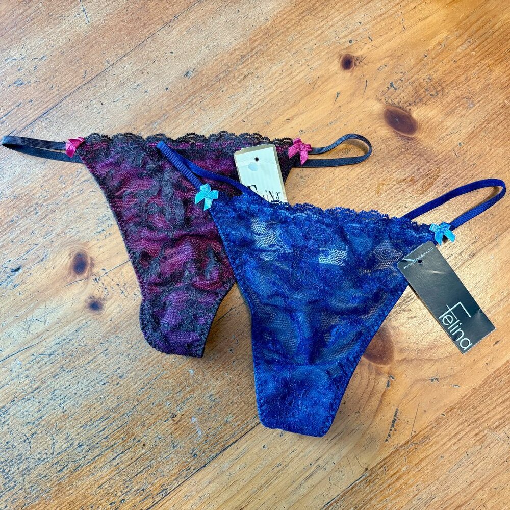 NWT Pair of Felina Harlow Low Rise G-String Thong Lace Panties Size Small